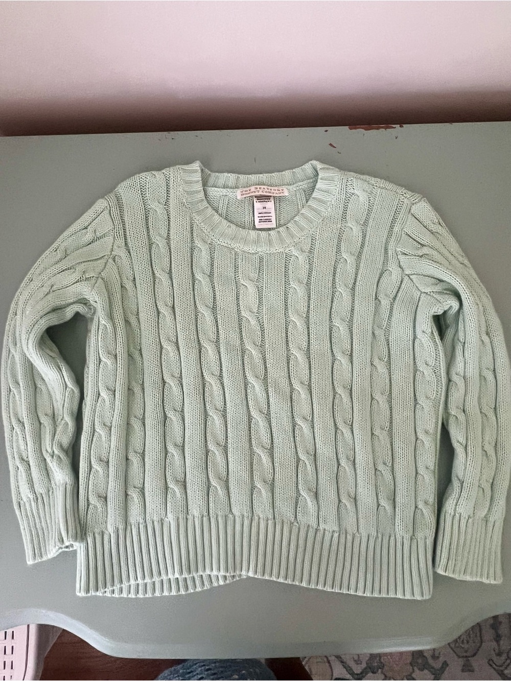 The Beaufort Bonnet Company Mint Cable Crewneck Sweater